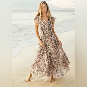 Joyfolie Cream and Brown Floral Maxi Dress